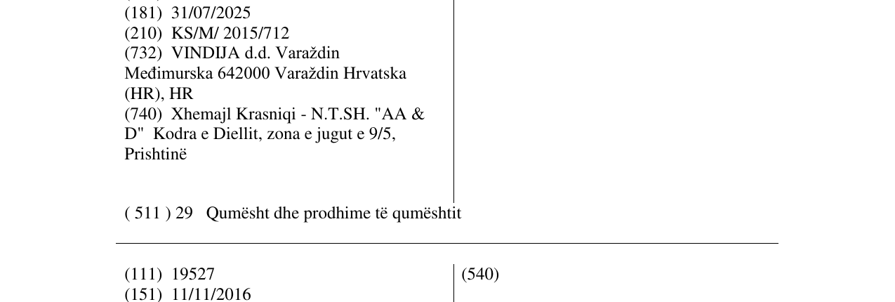 Zëri i markës BOVI BLUE në buletin