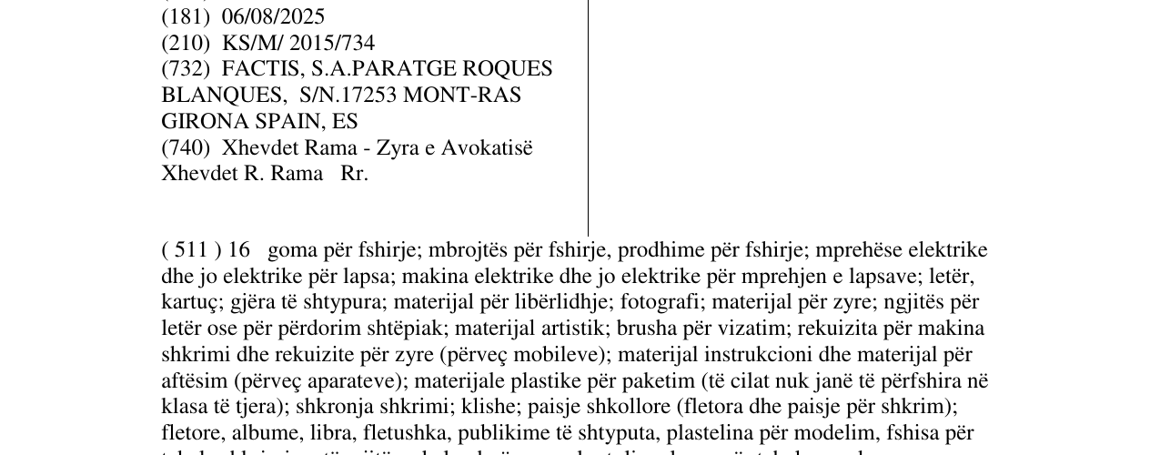 Zëri i markës FACTIS në buletin