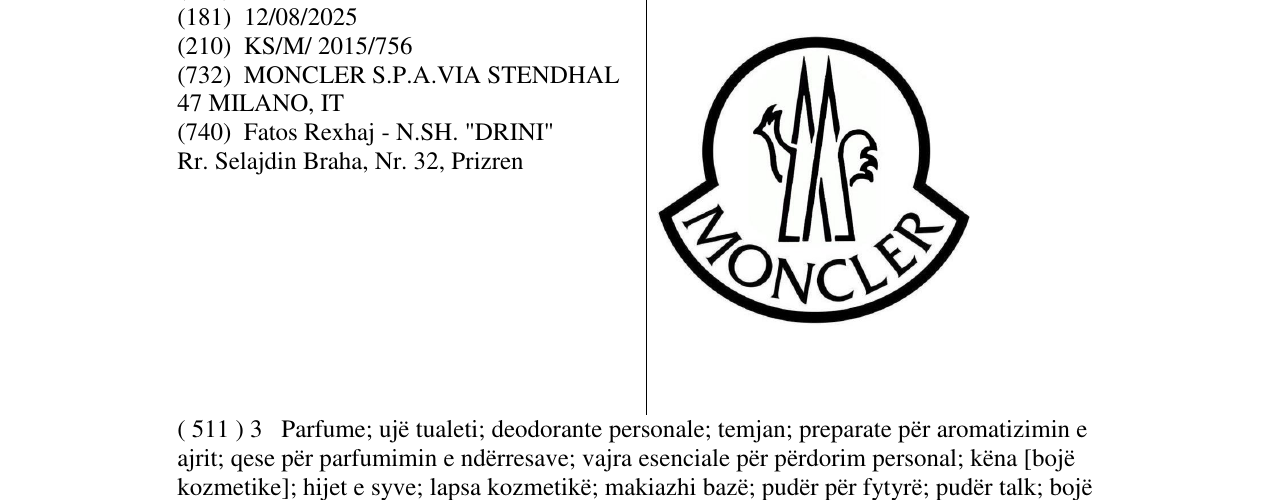 Zëri i markës MONCLER në buletin