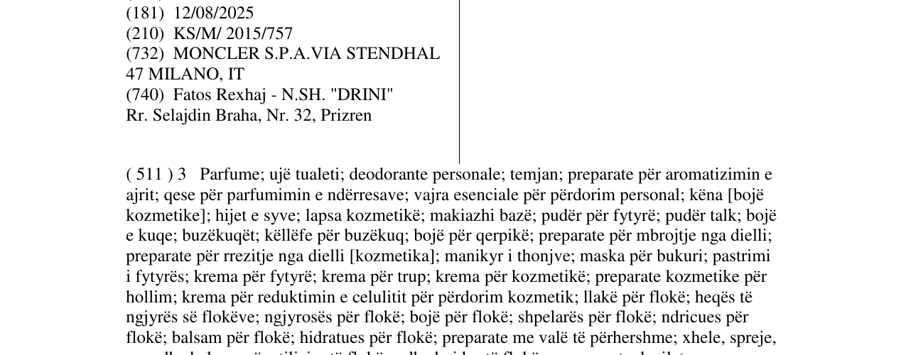 Zëri i markës MONCLEAR në buletin