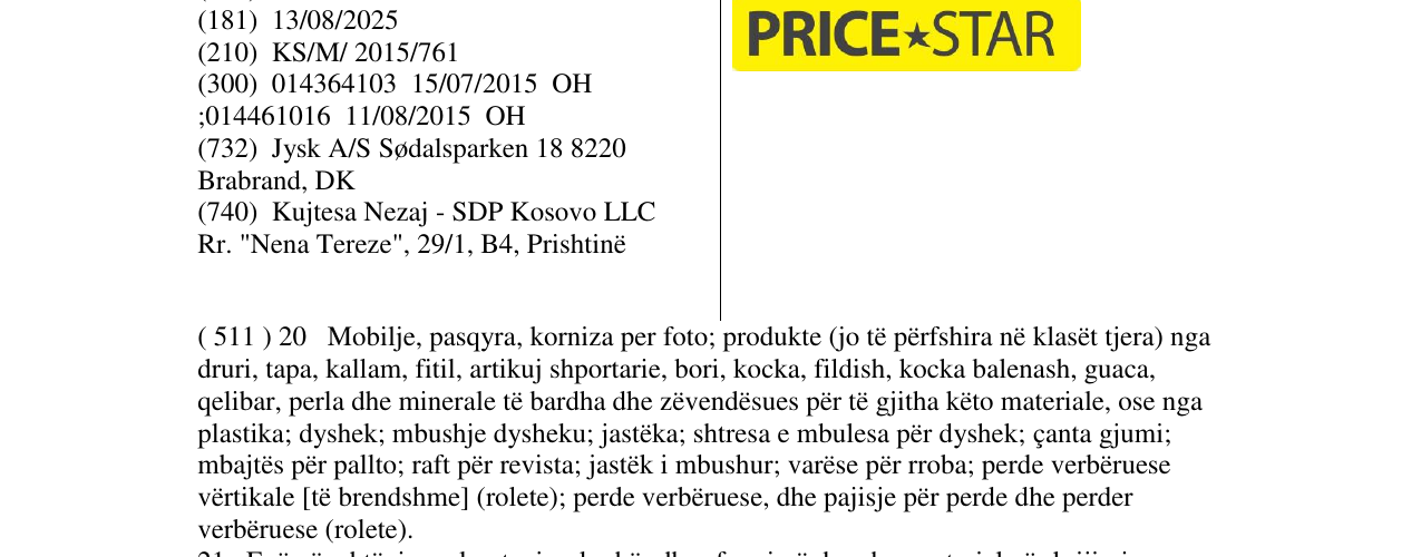 Zëri i markës PRICE STAR në buletin