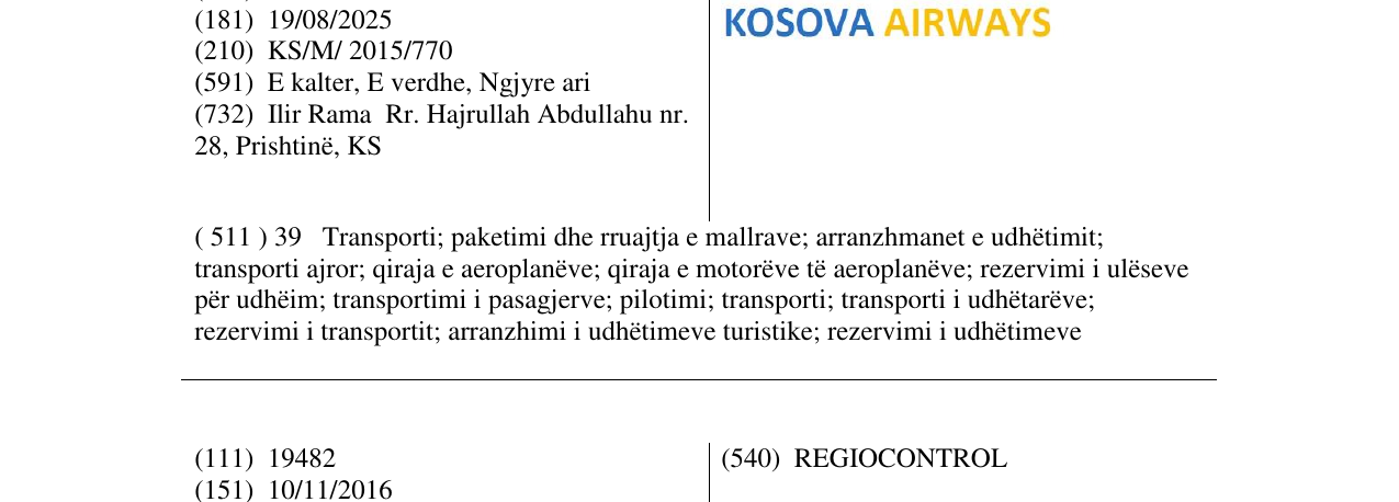 Zëri i markës KOSOVA AIRWAYS në buletin