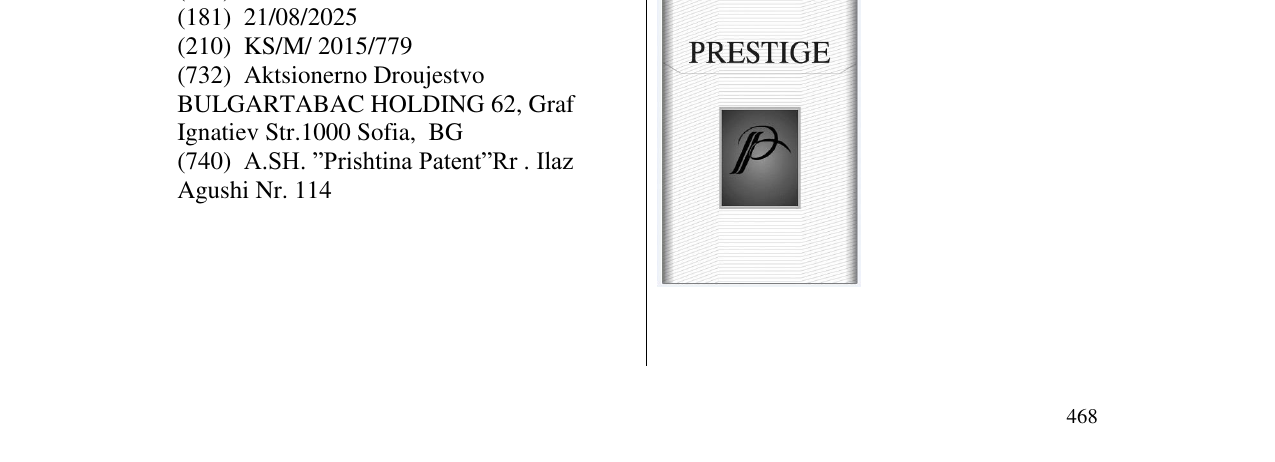 PRESTIGE markasının bültendeki kaydı