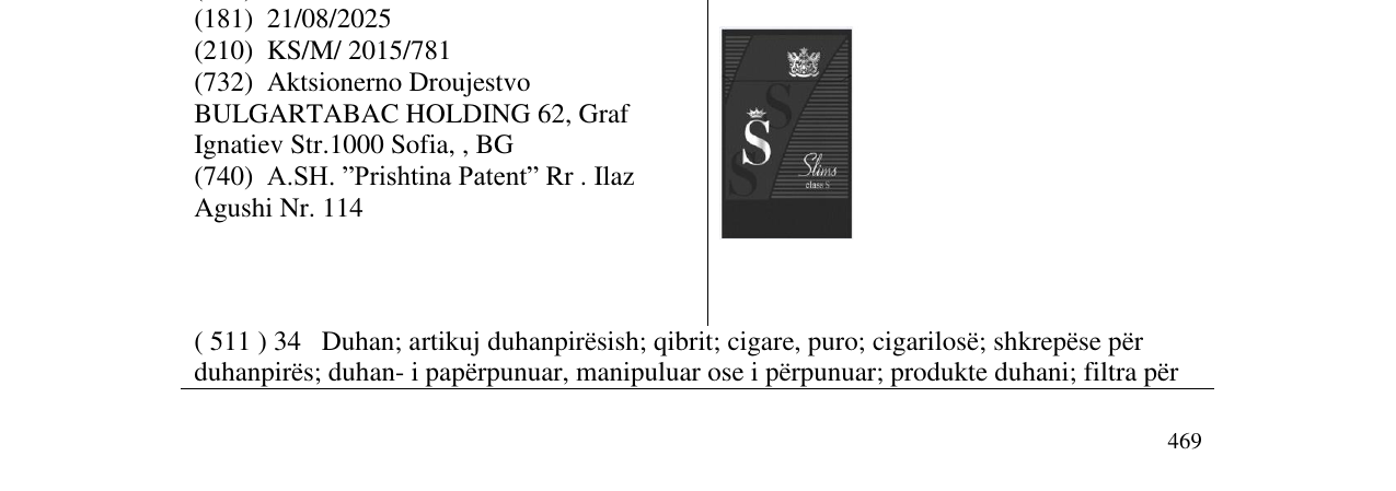 Zëri i markës Slims class S në buletin
