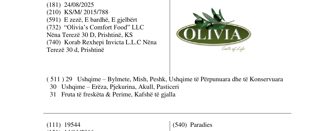 Zëri i markës OLIVIA në buletin