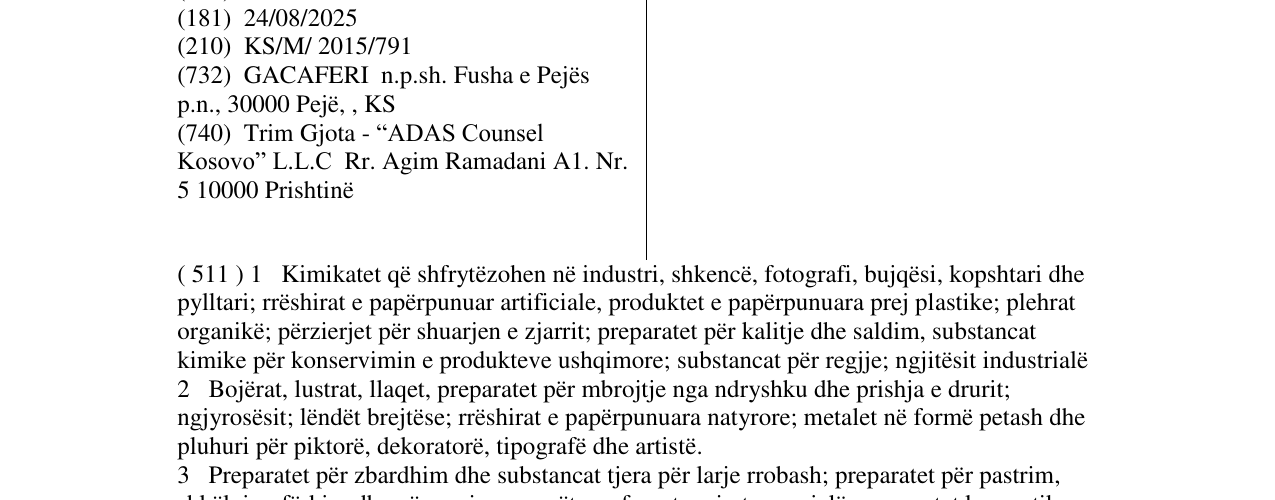 Zëri i markës GACAFERI në buletin