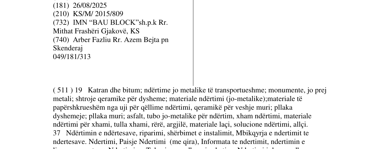 Zëri i markës BAU BLOCK në buletin