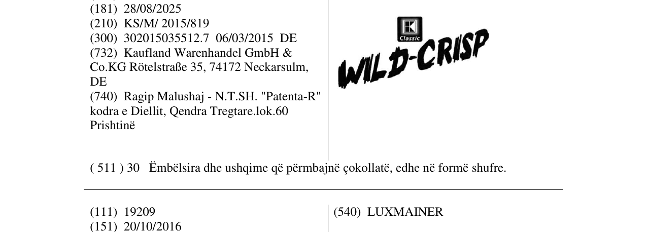 Zëri i markës WILD-CRISP në buletin