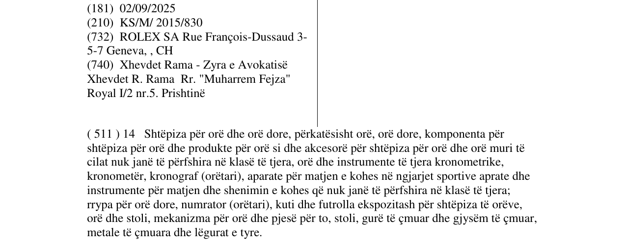 Zëri i markës ROLEX në buletin