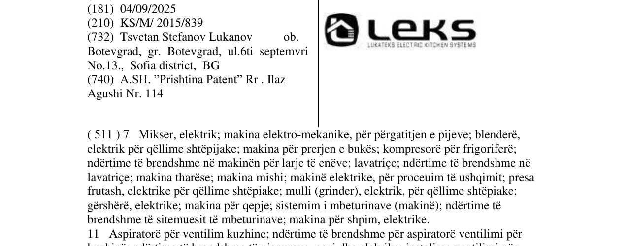 Zëri i markës LEKS Lukates Electric Kitchen Systems në buletin