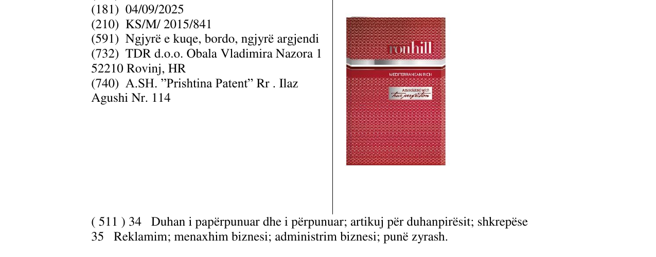 Zëri i markës ronhill MEDITERRANEAN RICH në buletin