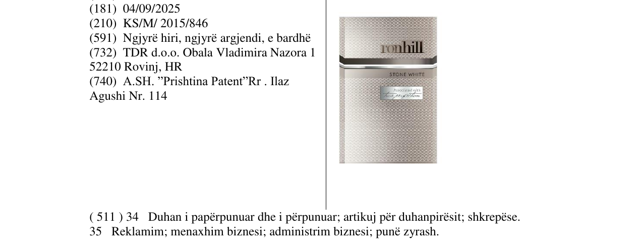 Zëri i markës ronhill STONE WHITE në buletin