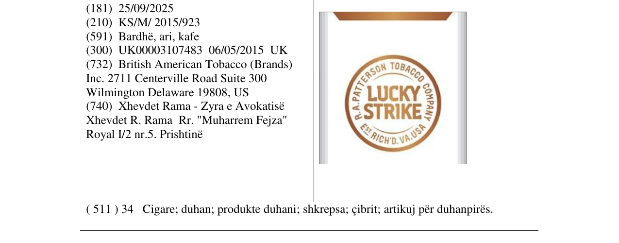 Zëri i markës LUCKY STRIKE në buletin