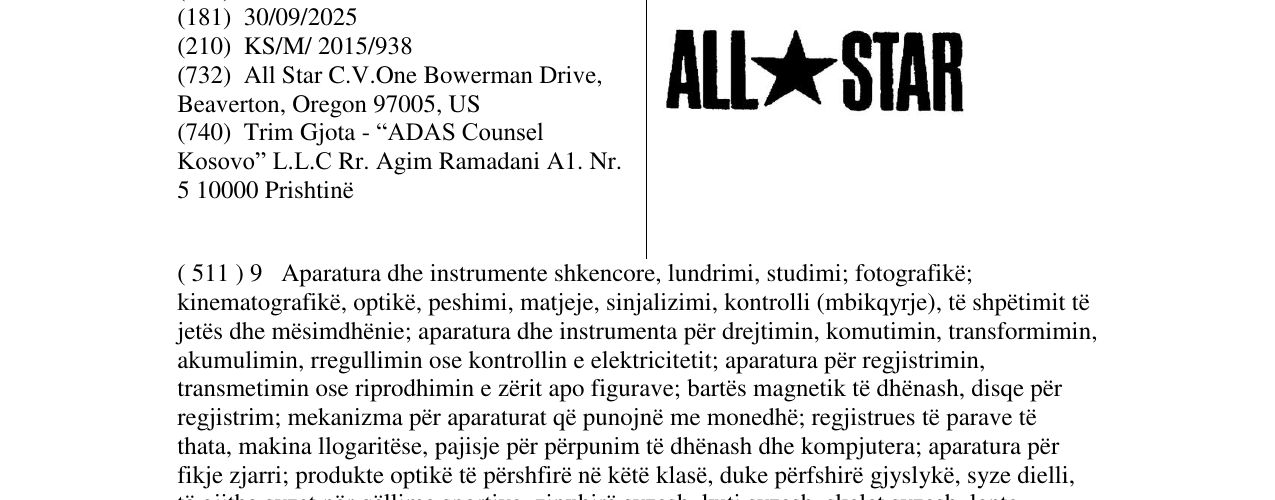 Zëri i markës ALL STAR në buletin