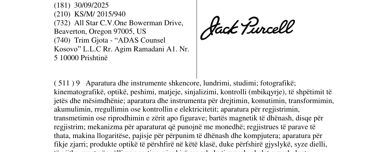 Zëri i markës Jack Purcell në buletin