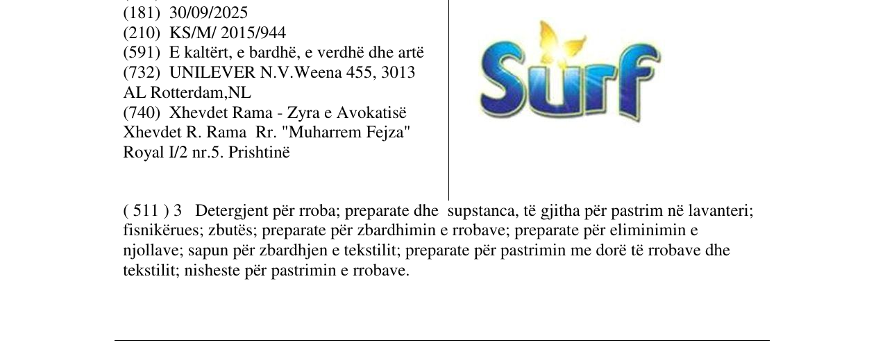 Zëri i markës Surf në buletin