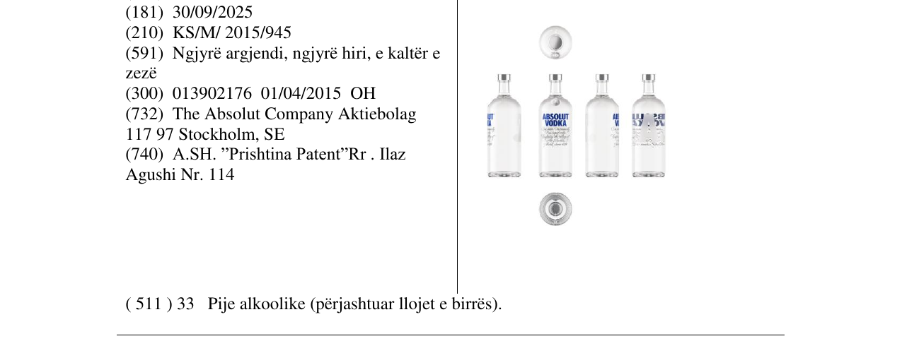 Zëri i markës ABSOLUT VODKA në buletin