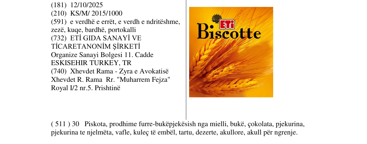 Zëri i markës ETi Biscotte në buletin