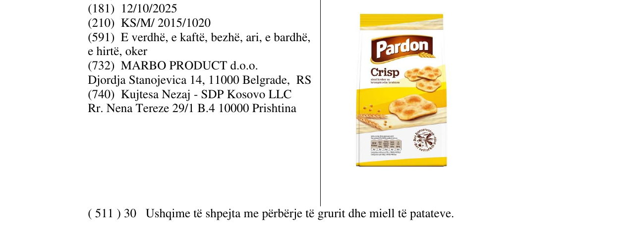 Zëri i markës Pardon Crisp në buletin