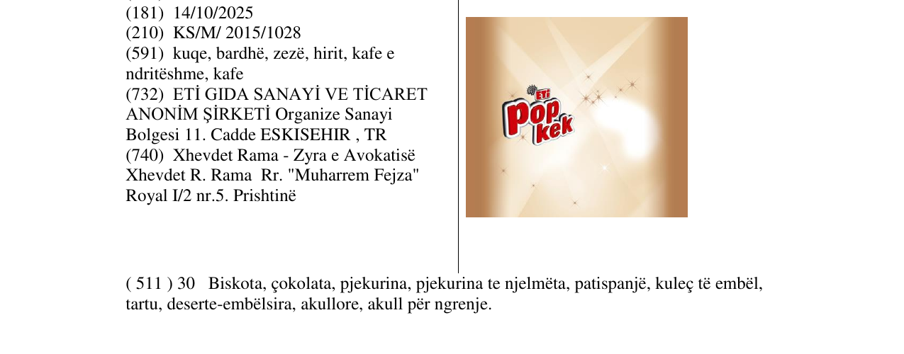 Zëri i markës ETi pop kek në buletin