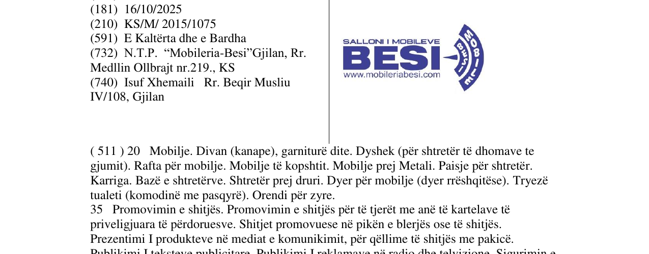 Zëri i markës SALLONI I MOBILEVE BESI në buletin