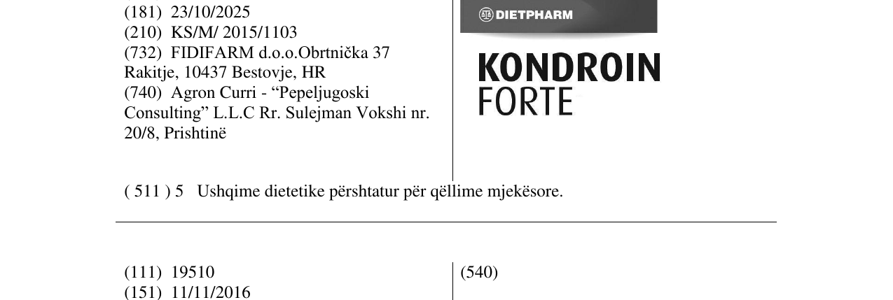 Zëri i markës DIETPHARM KONDROIN FORTE në buletin