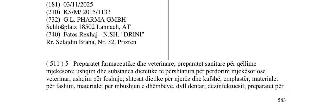 Zëri i markës CONVULEX në buletin