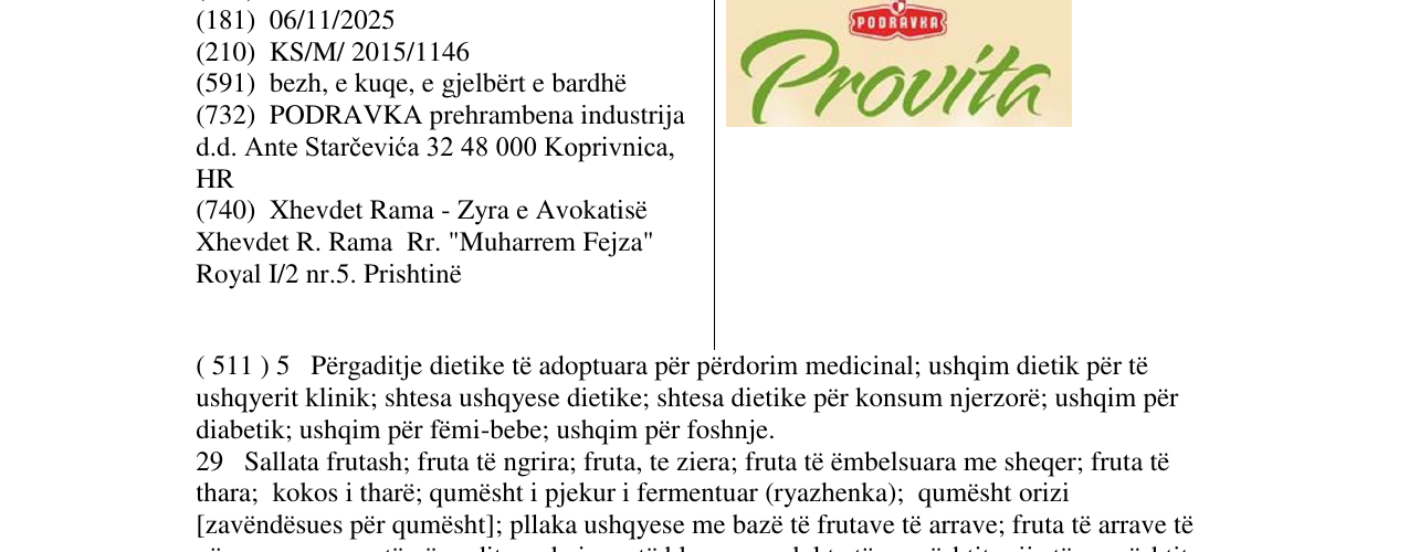 Zëri i markës Provita PODRAVKA në buletin