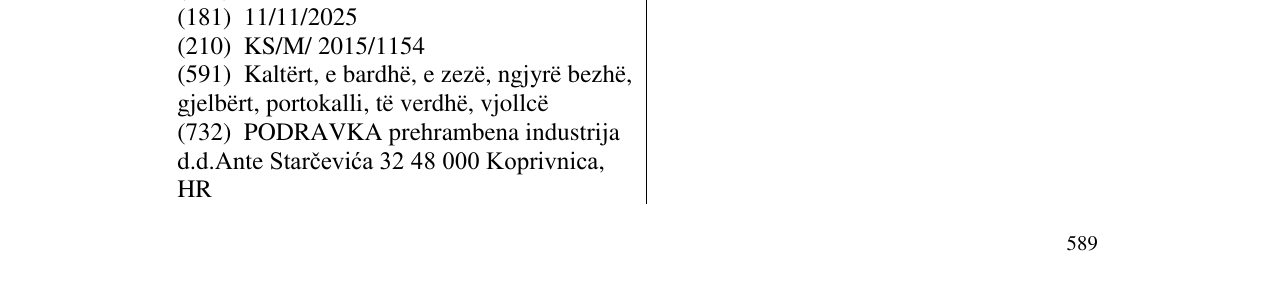 Zëri i markës VEGETA PODRAVKA në buletin