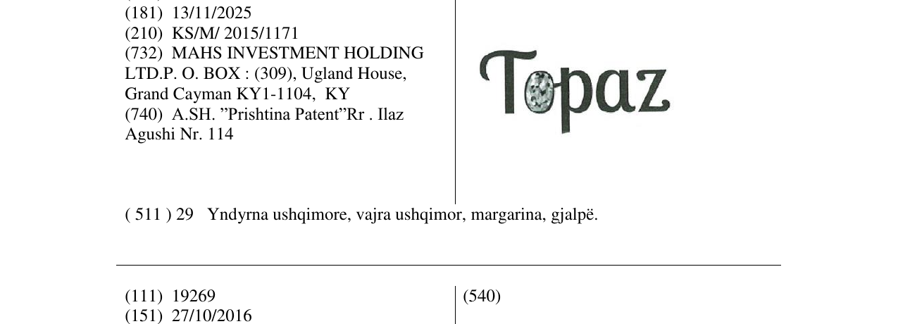 Zëri i markës Topaz në buletin
