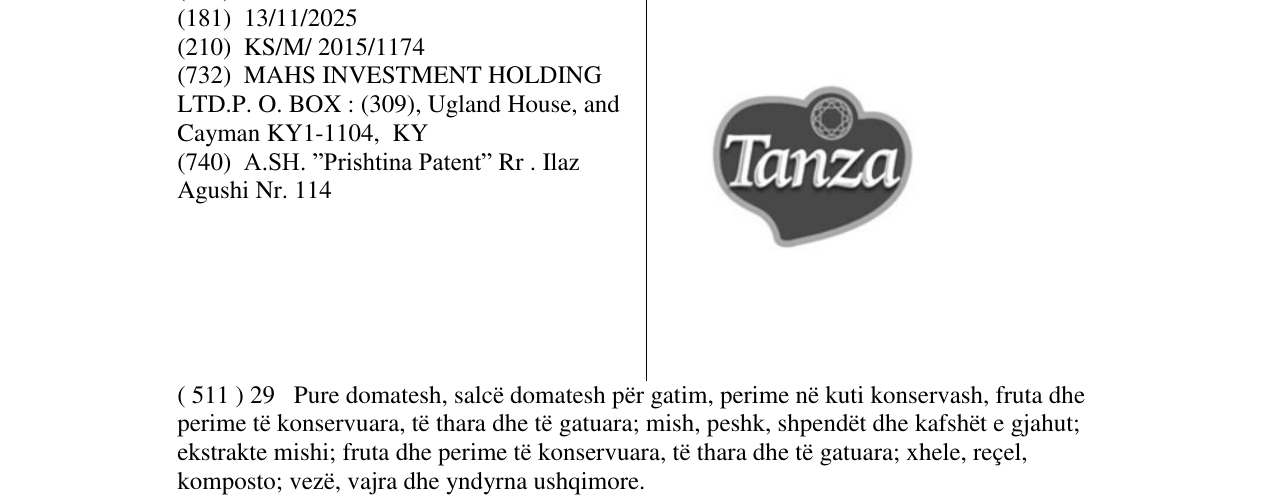 Zëri i markës Tanza në buletin