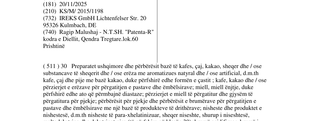 Zëri i markës IREKS në buletin