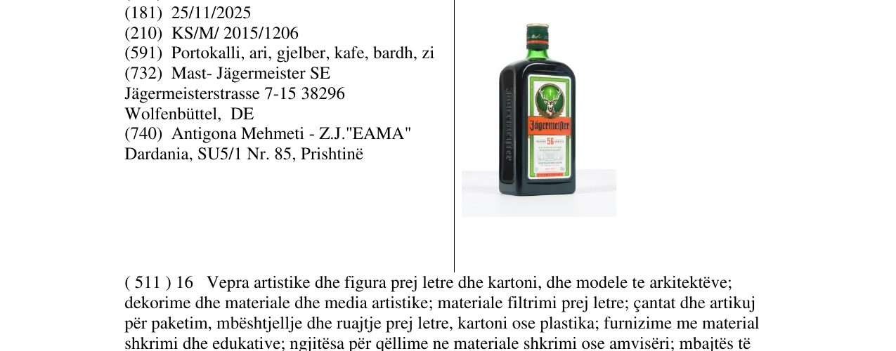 Zëri i markës Jagermeister në buletin