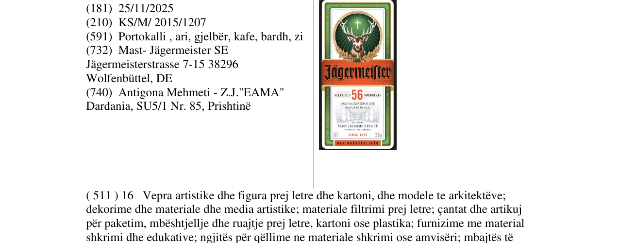 Zëri i markës Jagermeister në buletin