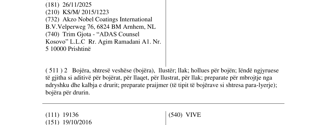 Zëri i markës DESMOLACK në buletin