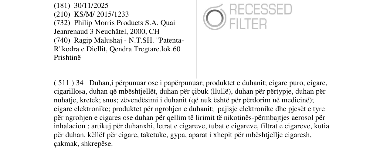 Zëri i markës RECESSED FILTER në buletin