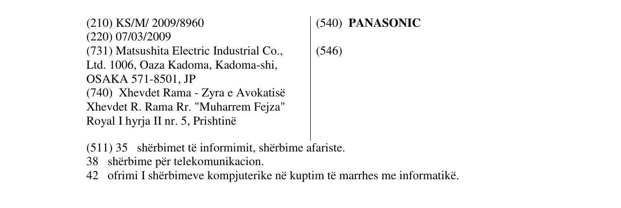 Zëri i markës PANASONIC në buletin