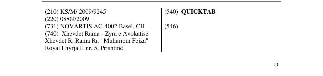 Zëri i markës QUICKTAB në buletin