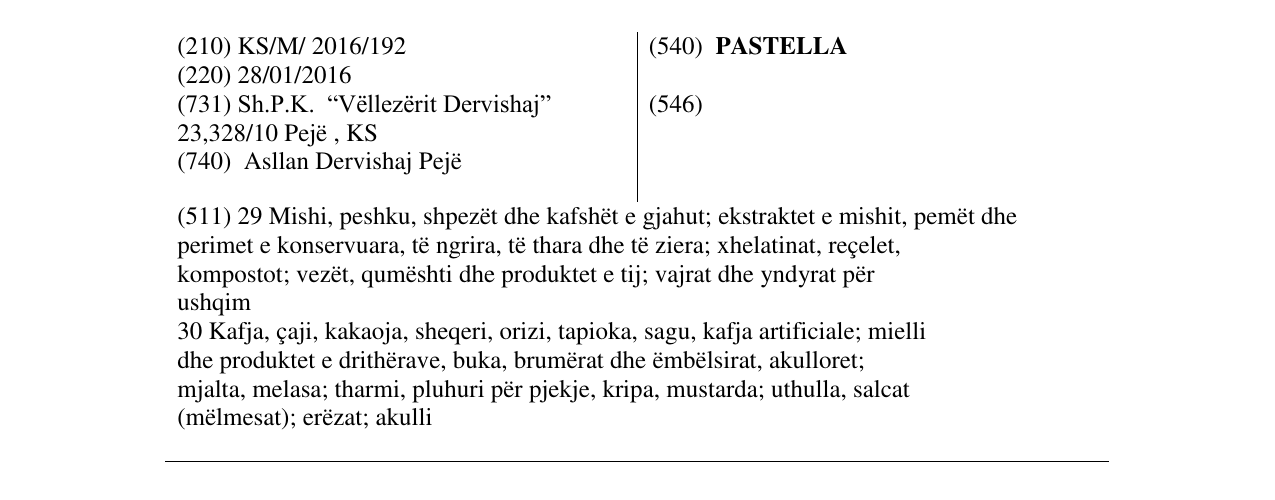 Zëri i markës PASTELLA në buletin