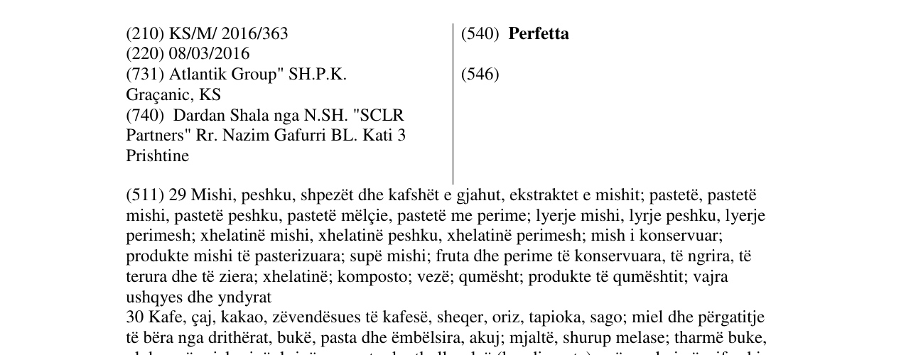 Zëri i markës Perfetta në buletin