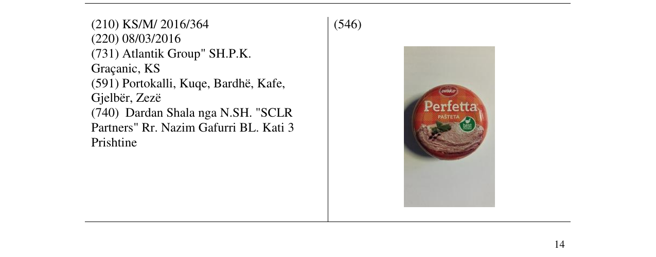 Zëri i markës Perfetta pasteta në buletin
