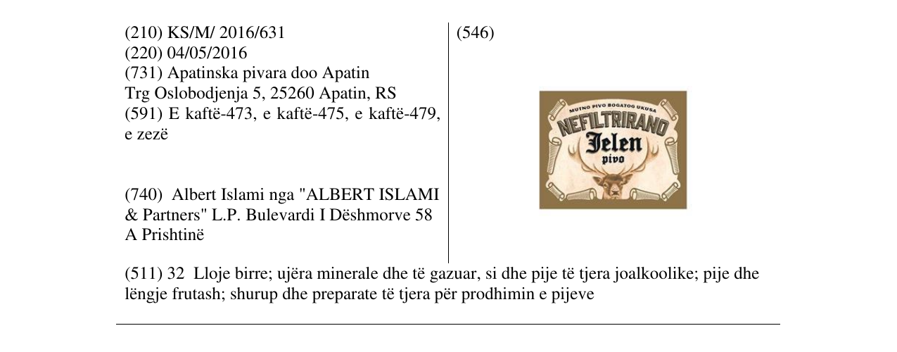 Zëri i markës NEFILTRIRAND Jelen pivo në buletin