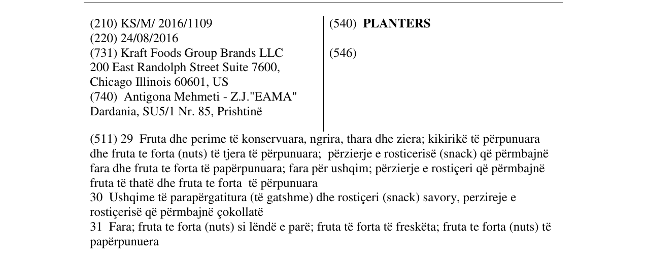 Zëri i markës PLANTERS në buletin