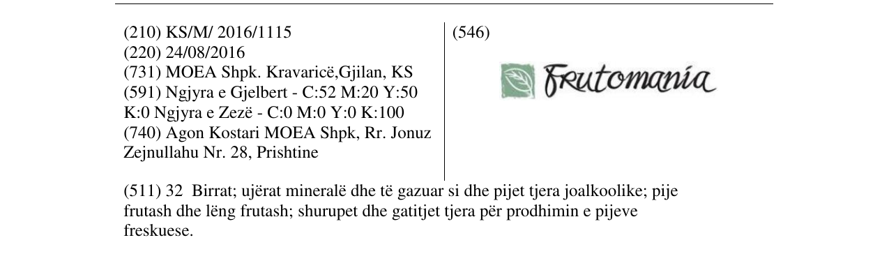 Zëri i markës Frutomania në buletin