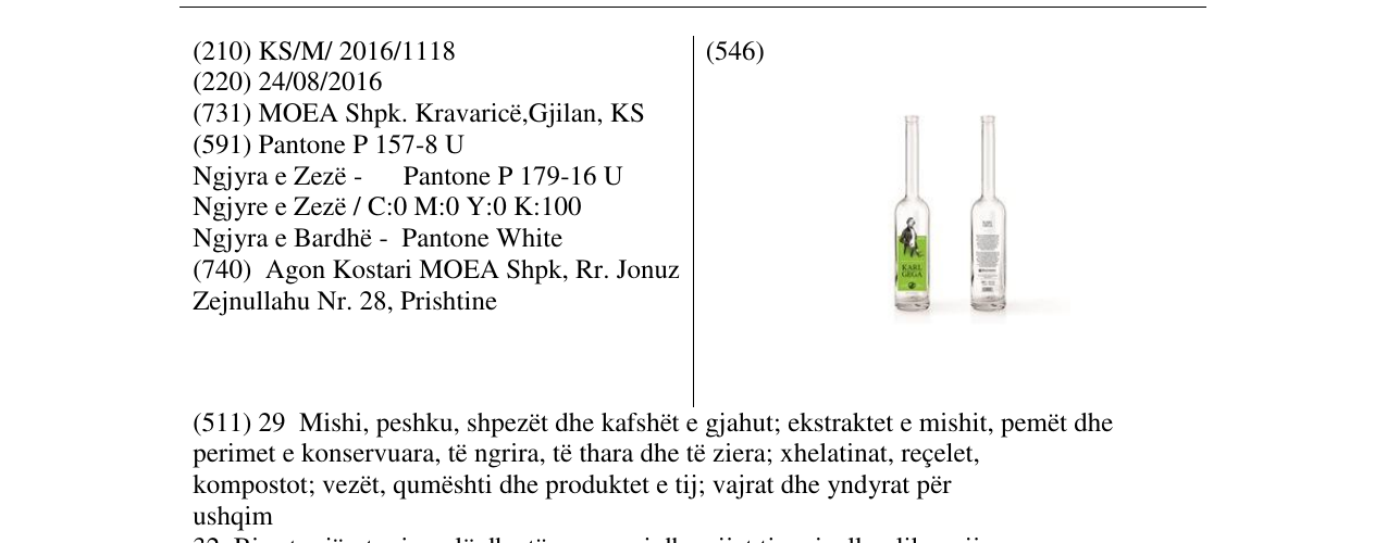 Zëri i markës KARL GEGA në buletin