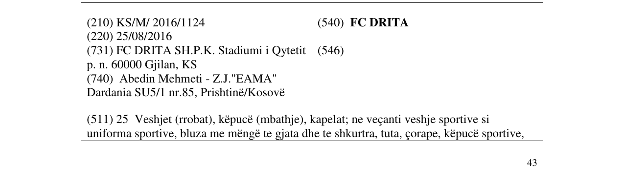 Zëri i markës FC DRITA në buletin