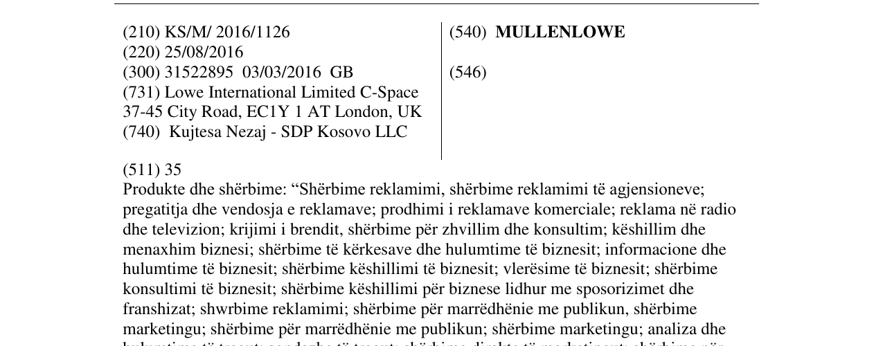Zëri i markës MULLENLOWE në buletin