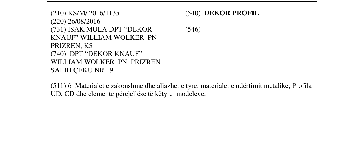 Zëri i markës DEKOR PROFIL në buletin
