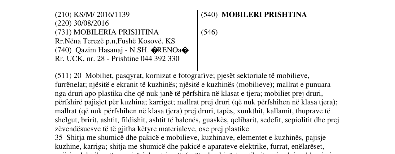 Zëri i markës MOBILERI PRISHTINA në buletin