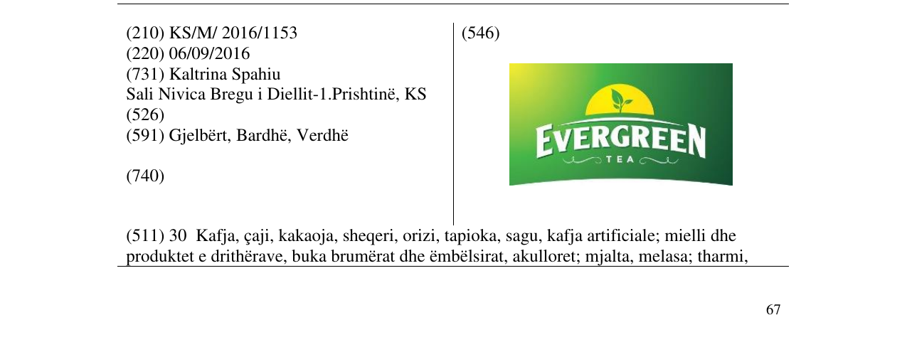 Zëri i markës EVERGREEN TEA në buletin